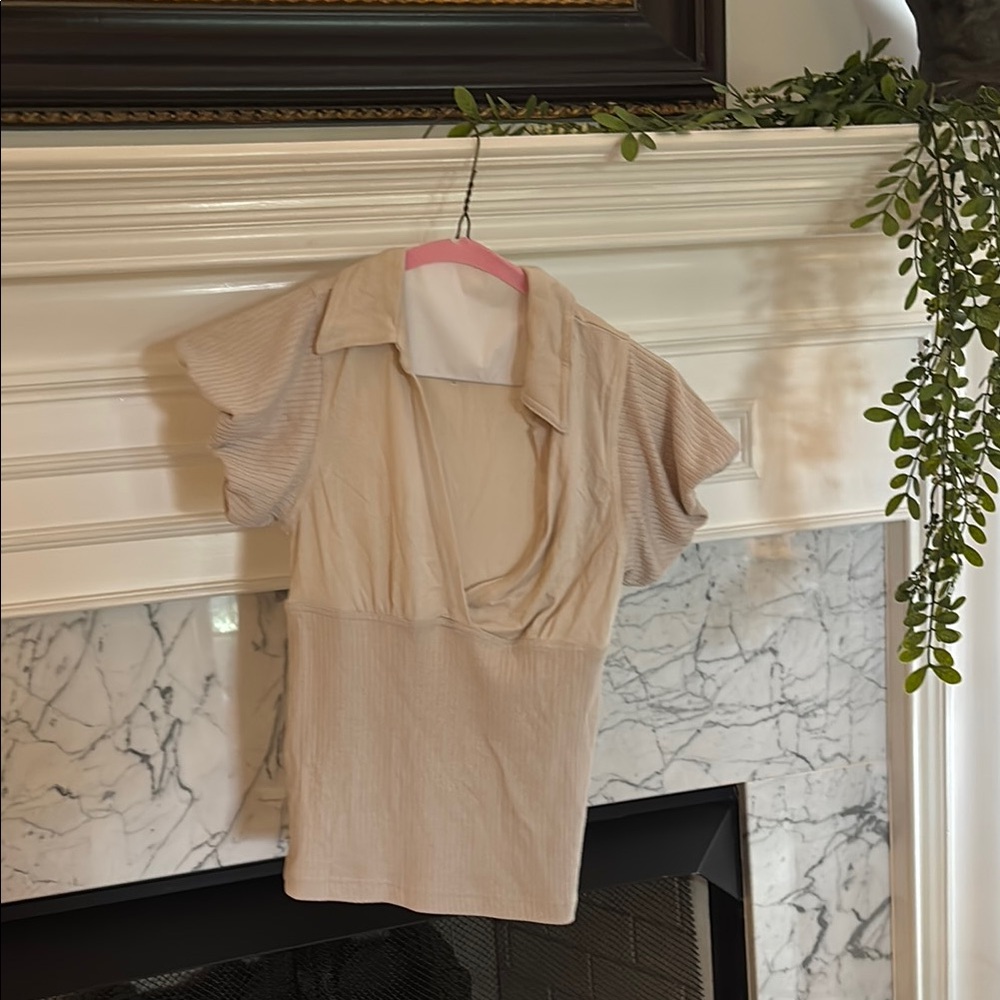 Free People Cream Blouse with Puff Sleeves
